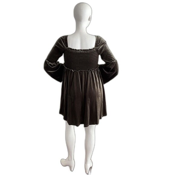 Miss Me Olive Green Velvet Embroidered Bodice Bell Sleeve Mini L - Picture 5 of 12